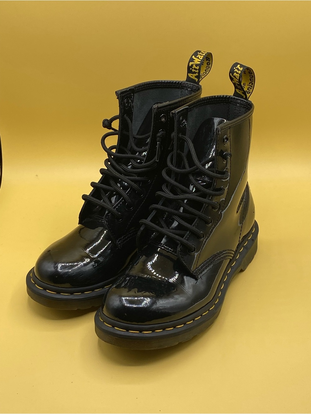 Dr. Martens Black Patent Leather 8-Eye Lace-Up Combat Boots - Picture 2 of 4